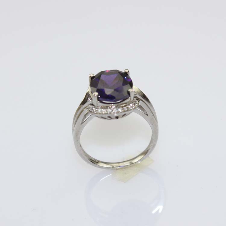 White Gold Plated 925 Silver Ring with 9mmx11mm Pink Cubic Zircon (R161)