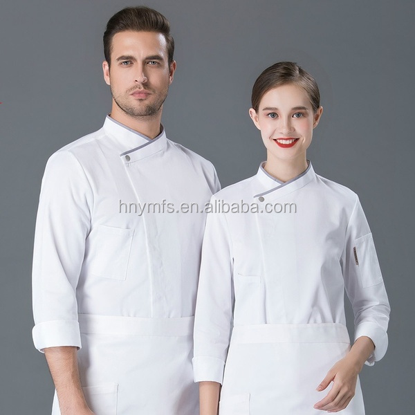 chef uniform factory supplier hot sale white knot button long sleeve designer chef uniform