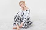 Comfortable Dotted Womens Pyjama Sets Long Sleeve Top And Pants Soft Handfeel