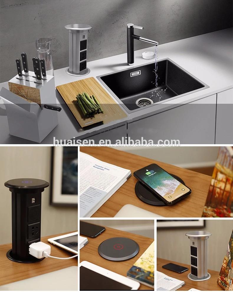 Touch Open Kitchen Tower Plug Sockets Power Outlet Pop Up With 2 USB