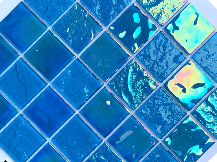 Swimming Pool Mosaic Tiles Spain Strip Iridescent Glass Tile Flower Pattern Glass 306x306MM