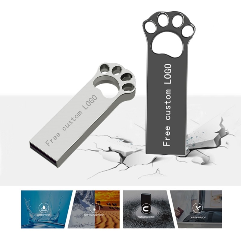 Dog Paw Shapes Metal USB Flash Drive 2.0 128GB 256GB 15MB/S Speed