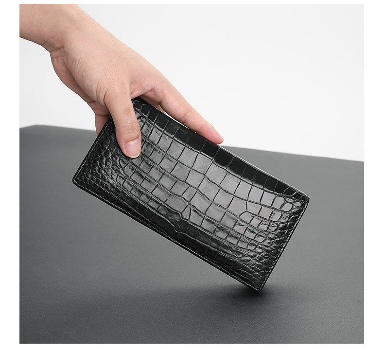 Genuine Crocodile Belly Skin Businessmen Suits Clutch Wallet Authentic Alligator Leather Lining Male Long Card Purse