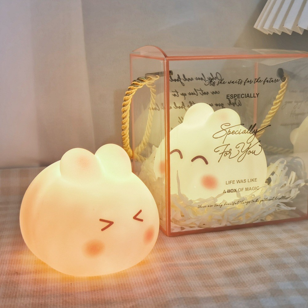 Rabbit Night Light For Kids Lamp Cute Lamp 16 Colors Tap Silicone Kids Night Light For Kids Night Light USB Rechargeable