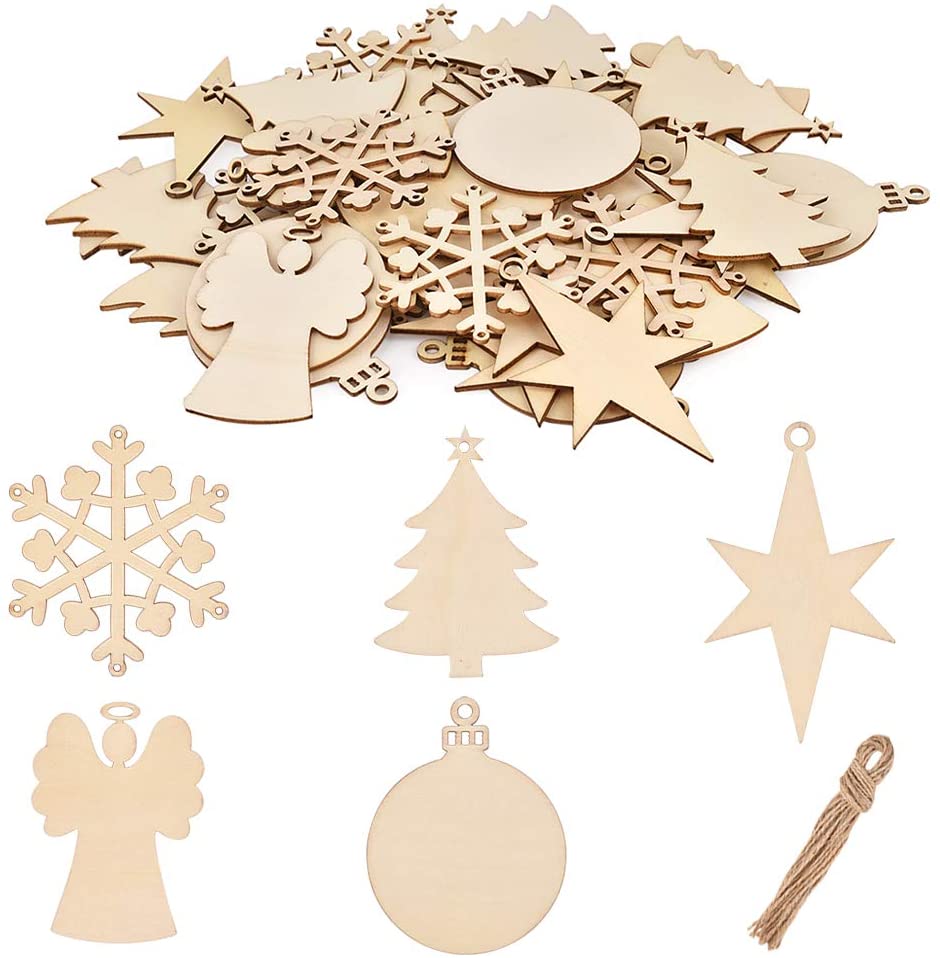 Christmas Wooden Ornaments Wood Slices Decorations Hanging Embellishments with Strings DIY Ornament Crafts Tree