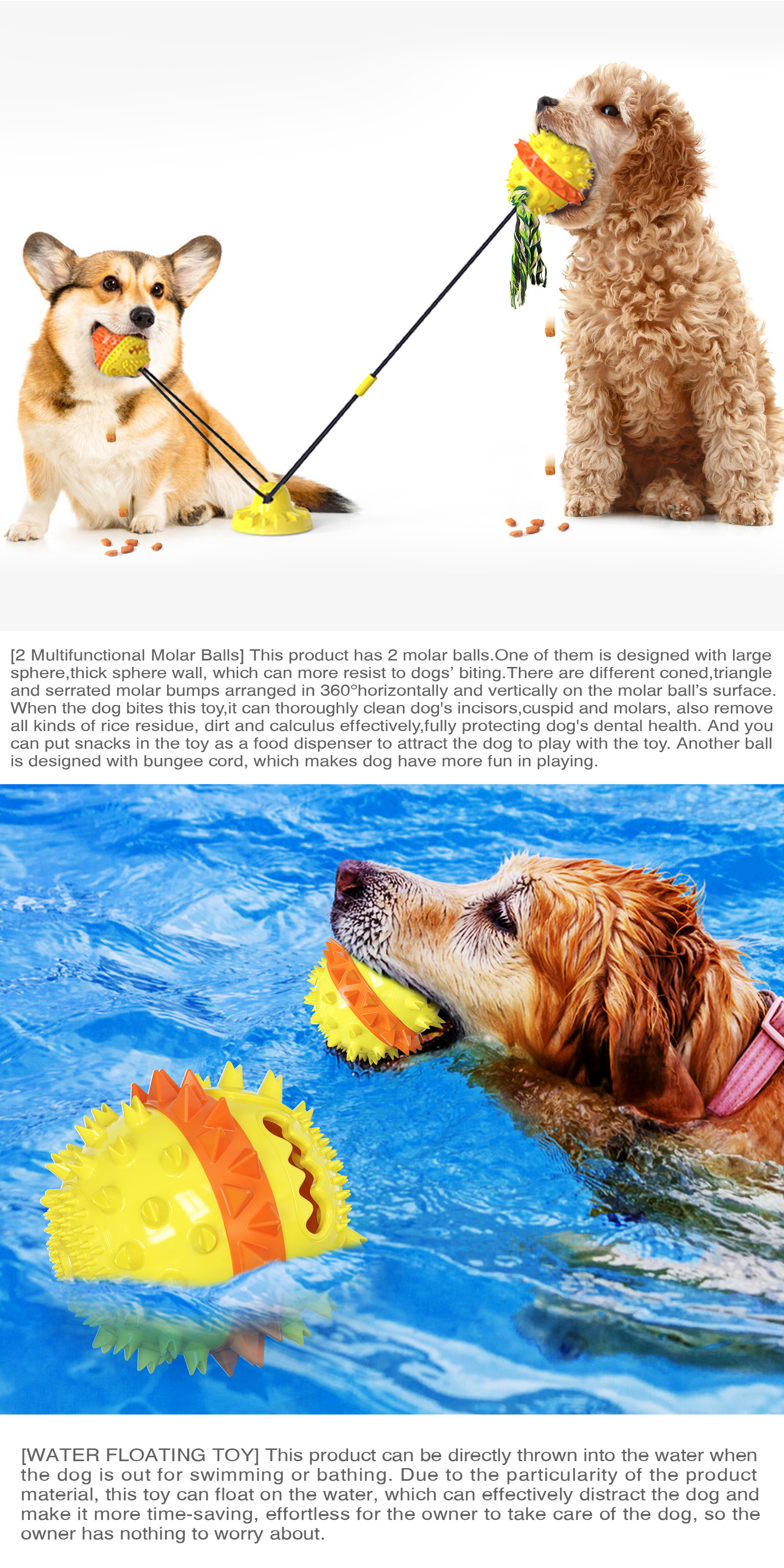 OEM Tug Of War Suction Dog Toy / Squeaky Dog Treat Ball Dispenser