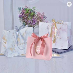 Quality CMYK Small Wedding Ribbon Handle Gift Bags Thank You Paper Bag 300gsm wholesale