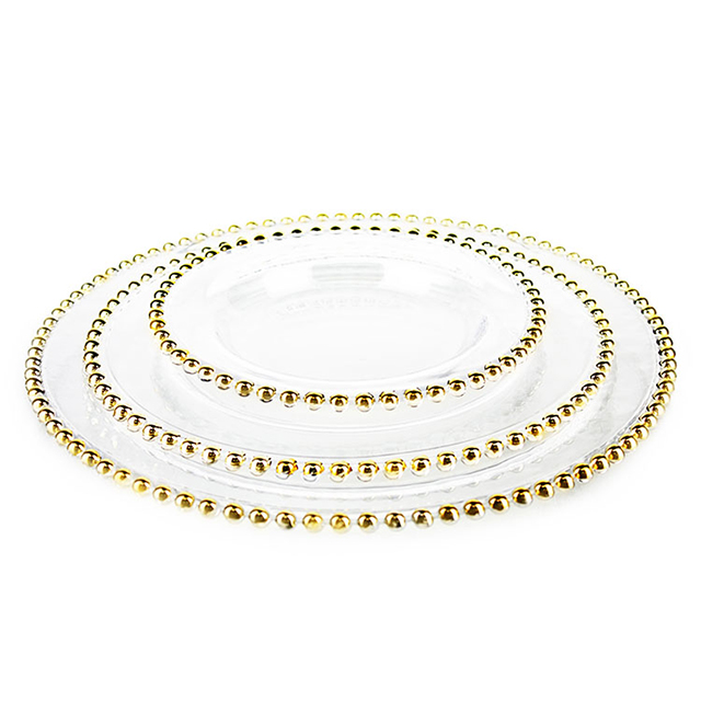 Pearl Round Gold Decoration Glass Charger Plate for Wedding Dinnerware Glass Plate