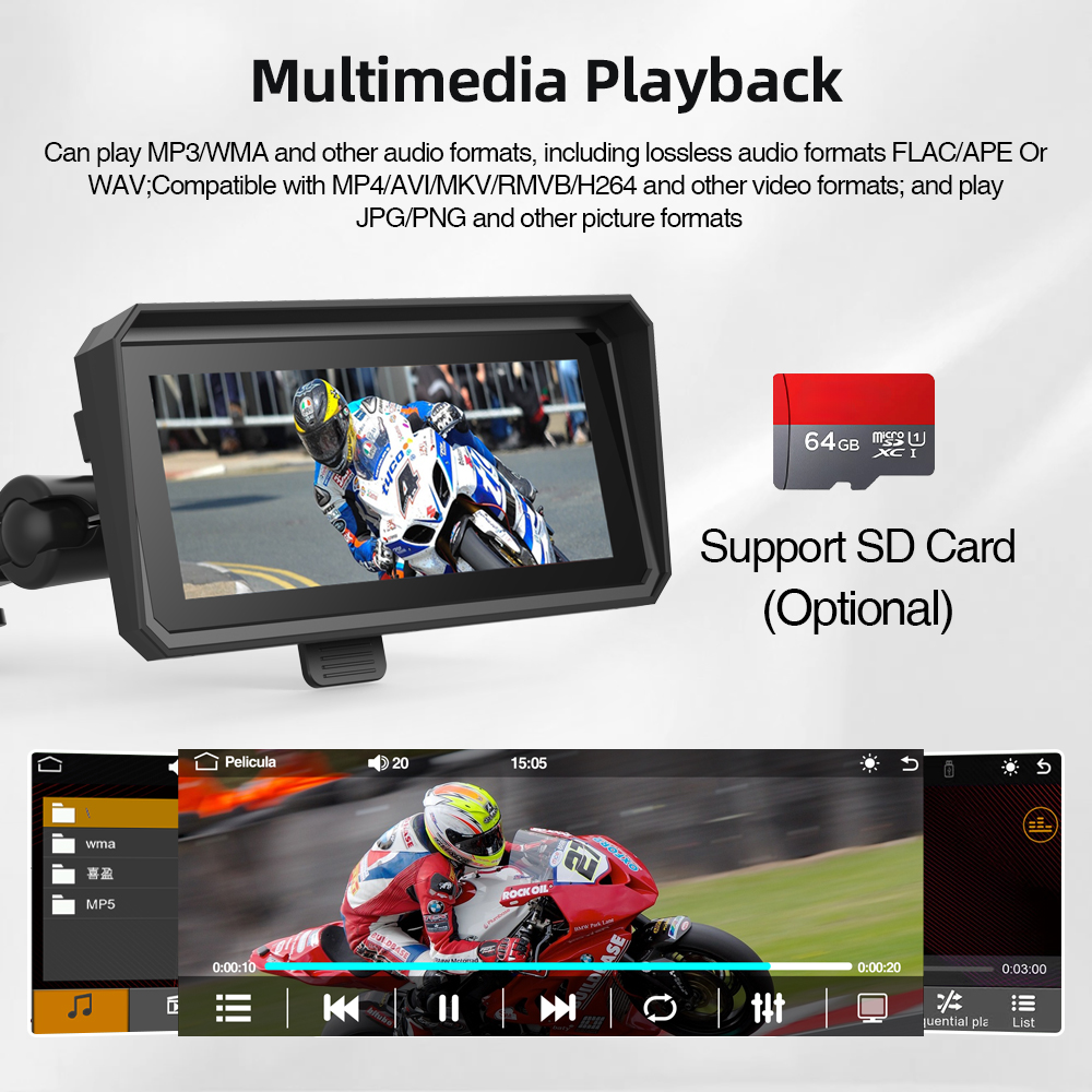 6.86 inch Capacitive Touch Screen Motorcycle GPS Navigation with Removable Detachable Bracket and Waterproof Design