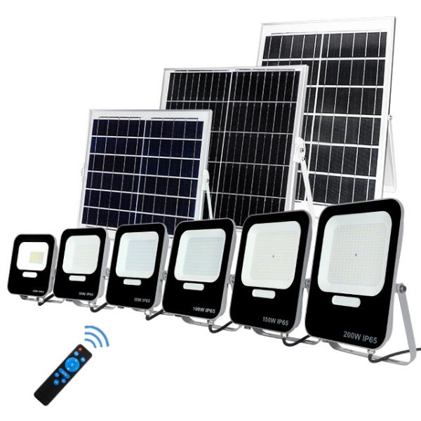 100w 150w 200w LED Solar Powered Flood Lights Warehouse Ground Mounted Remote