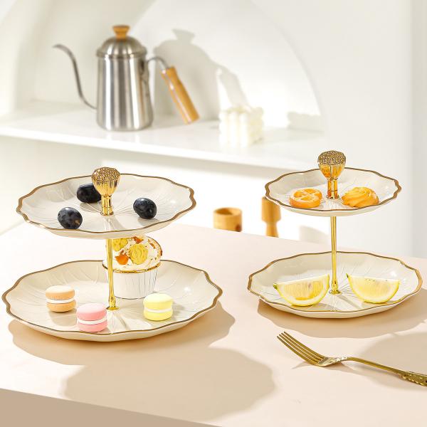 Romantic Touch 3-Level Ceramic Plate White Dessert Stand for Christmas Party