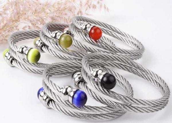 Powder crystal stone bracelet stainless steel wire elastic twisted wire fine