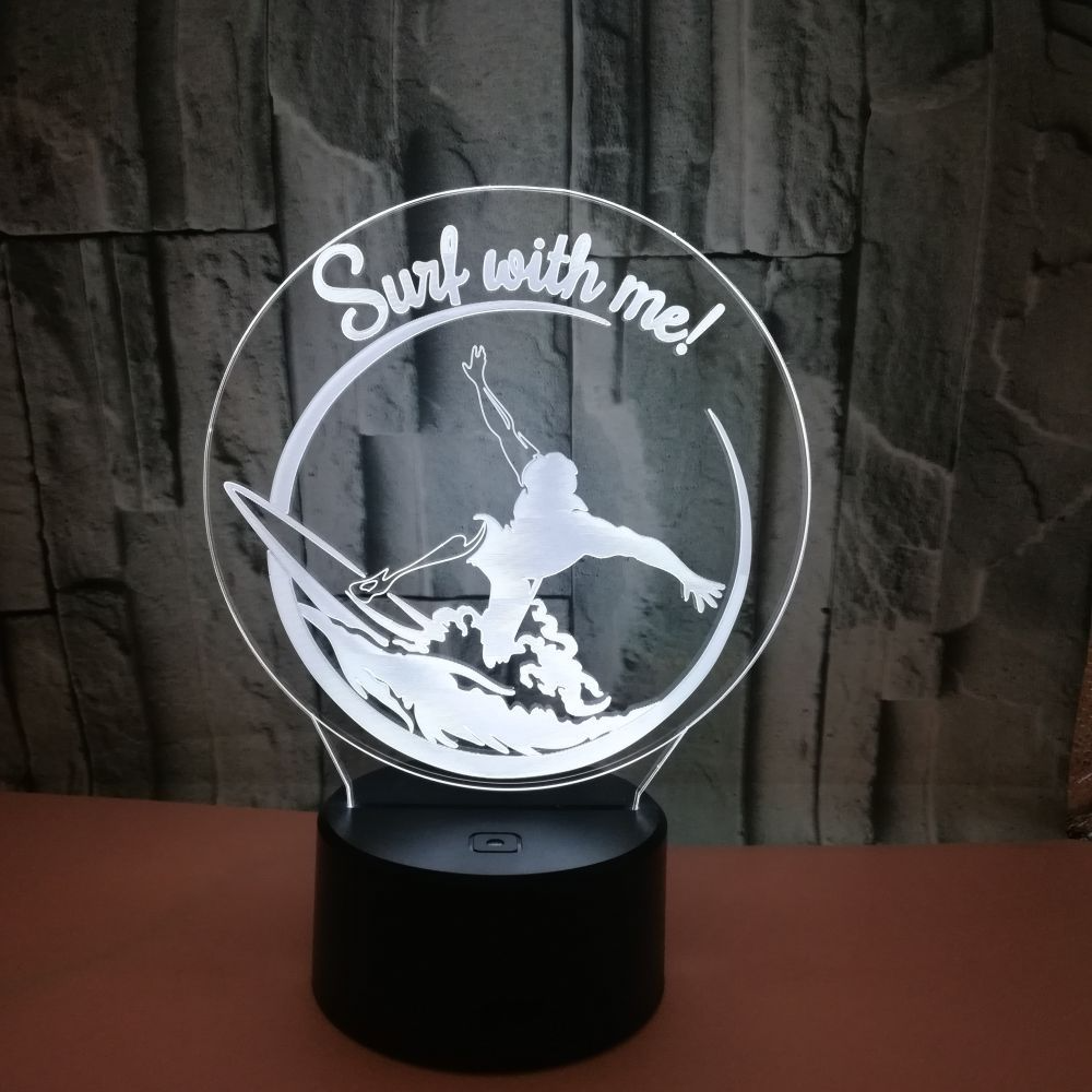 Custom OEM company sports logo pictures surf Waves 3D Night Lights Crack Stereoscopic 