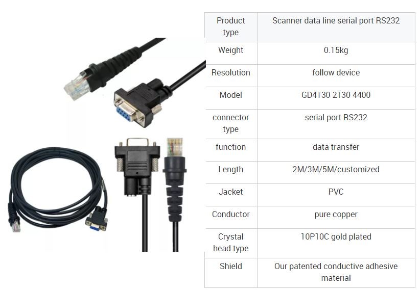 Rs232 DB9 Female Scanner Data Cable PVC Material For Datalogic Gd4130