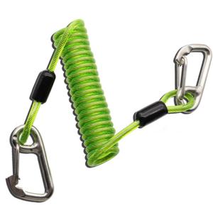 Quality Plastic TPU Coiled Tool Lanyard Double Stainless Steel Carabiner Hooks Green Color wholesale