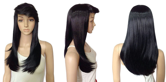High Temperature Fiber Long Straight Synthetic Wigs With Bangs