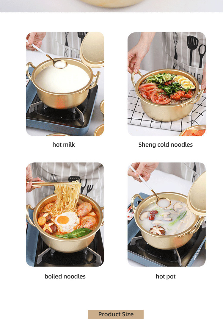 Korean Cookware Kitchen Gold Instant Noodle Pot Home Stock Pot Small Pan Aluminum Ramen Soup Pot With Lid