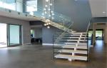 Modern Straight Flight Staircase 12mm Tempered Glass Railing Indoor Decoration