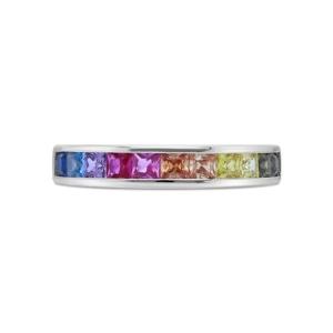 Quality Wholesale 925 Sterling Silver Rainbow CZ Baguette Stones Ring Multicolor Zircon Ring For Party Jewelry wholesale