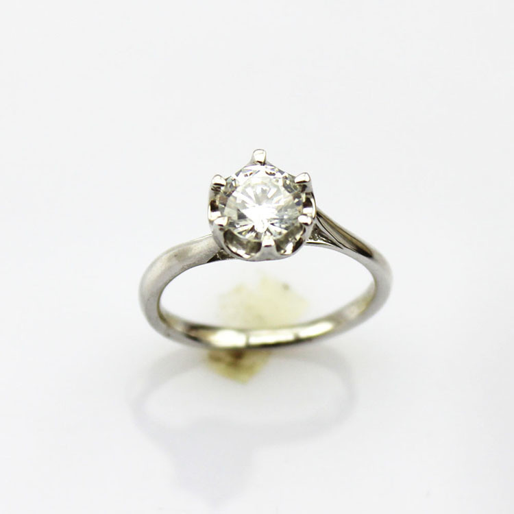 Women Jewelry 925 Silver Ring Solitaire 6mm Clear Cubic Zirconia（F09-E）