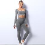 Seamless OEM High Waisted Leggings With Crop Top Spandex Nylon Long Sleeve Yoga