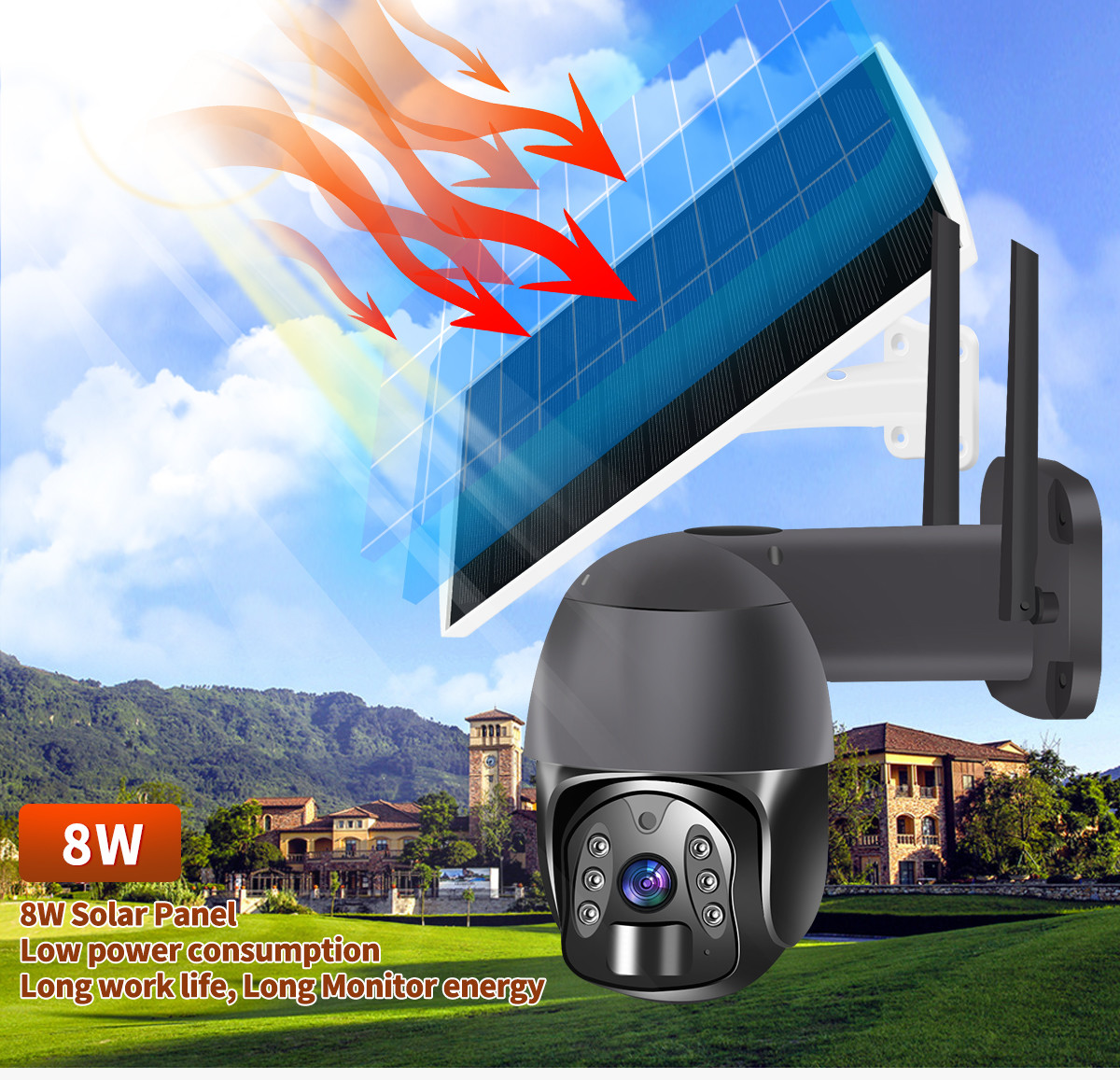 3.5W Solar CMOS SC2335 PTZ Security Camera Alexa Surveillance PTZ IP Camera