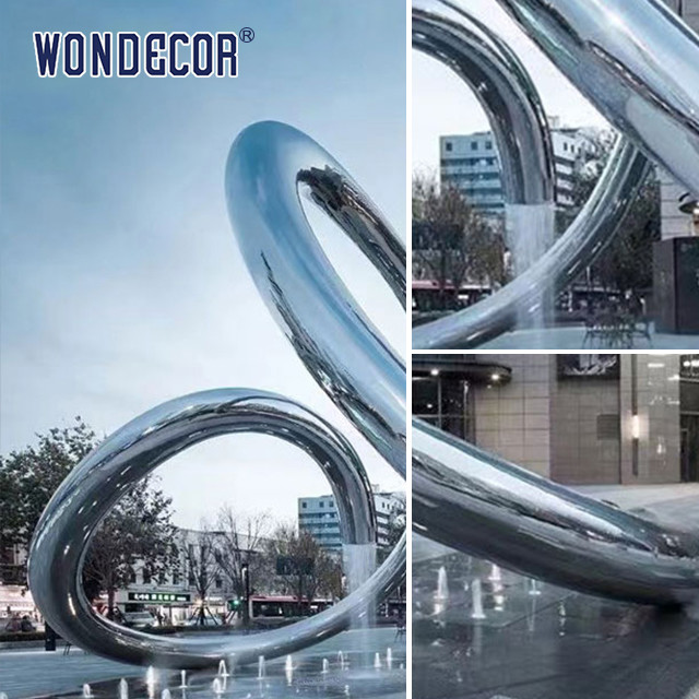 Outdoor Square Large Geometric Circular Fountain Stainless Steel Sculpture