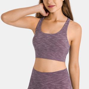 Quality U Shape Neck Cross Back Stripe Womens Sports Bra Shockproof Gathering wholesale