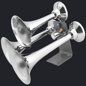 Quality 12/24V loud sound big train air horn Three Trumpet Chrome Air Horn (HS-1033C) wholesale