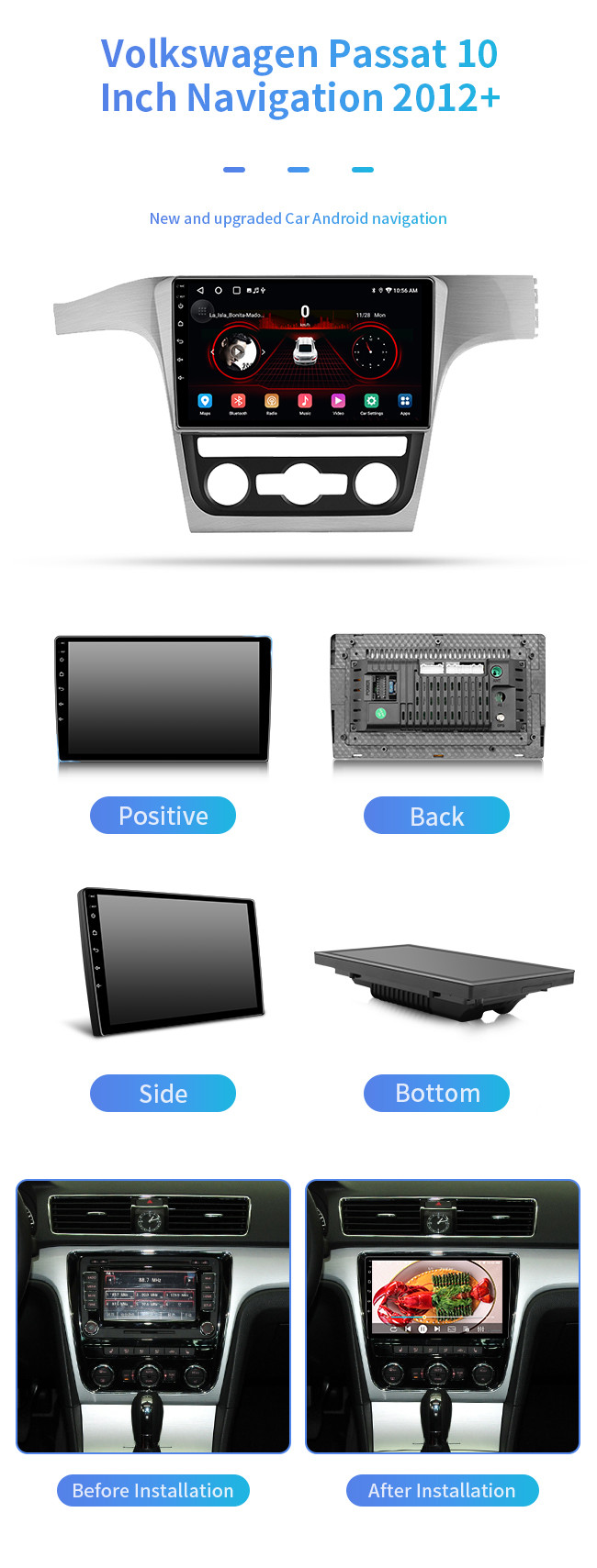 Voice Controlled Bluetooth Car Navigation 8 Core For Volkswagen Passat 2012+