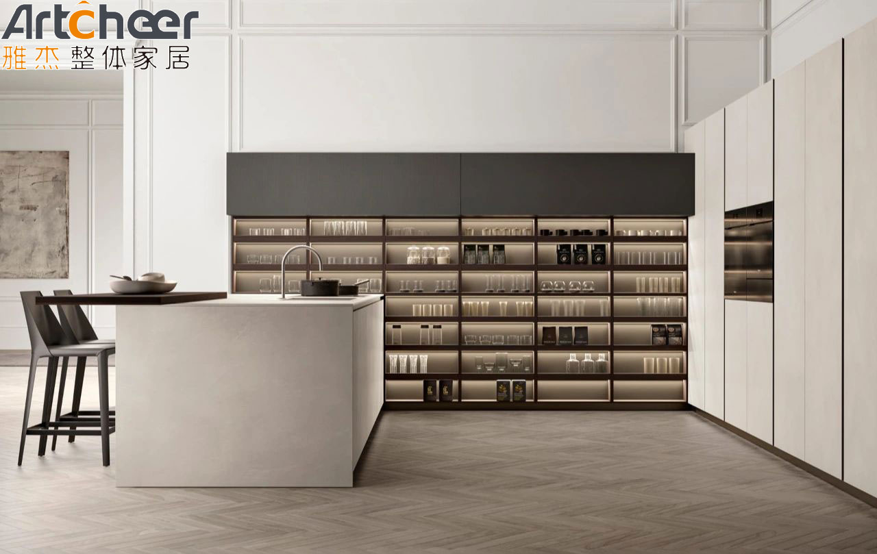 High Gloss Lacquer Wood Door Kitchen Cabinet U Shape Design With Durable Plywood Carcase Material