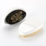 White PU Curved 360 Wave Brush Palm Letter Pattern Natural Boar Bristle Brush