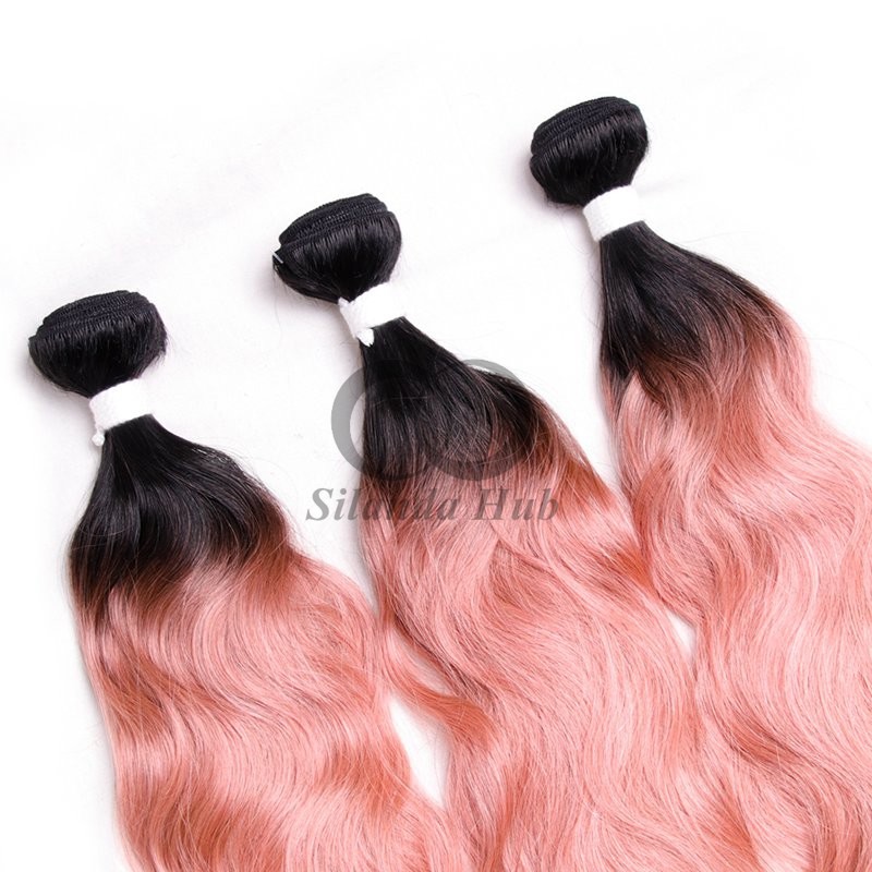 #T1B/Pink Natural Wave Remy Human Hair Bundles Sew In Weave Bundles Brazilian Bundle Deals