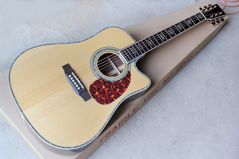 Custom 41'' 20 frets 45 cutaway body Acoustic Guitar with solid top,golden tuners,colorful pearl binding,rosewood back