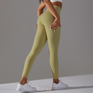 Quality Double-sided sanded nude feeling breathable yoga pants nine minutes high waist hip lift peach tight exercise fitness pan wholesale