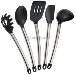 Quality 5 Pieces Silicone Kitchen Utensils with Stainless Steel Handle wholesale