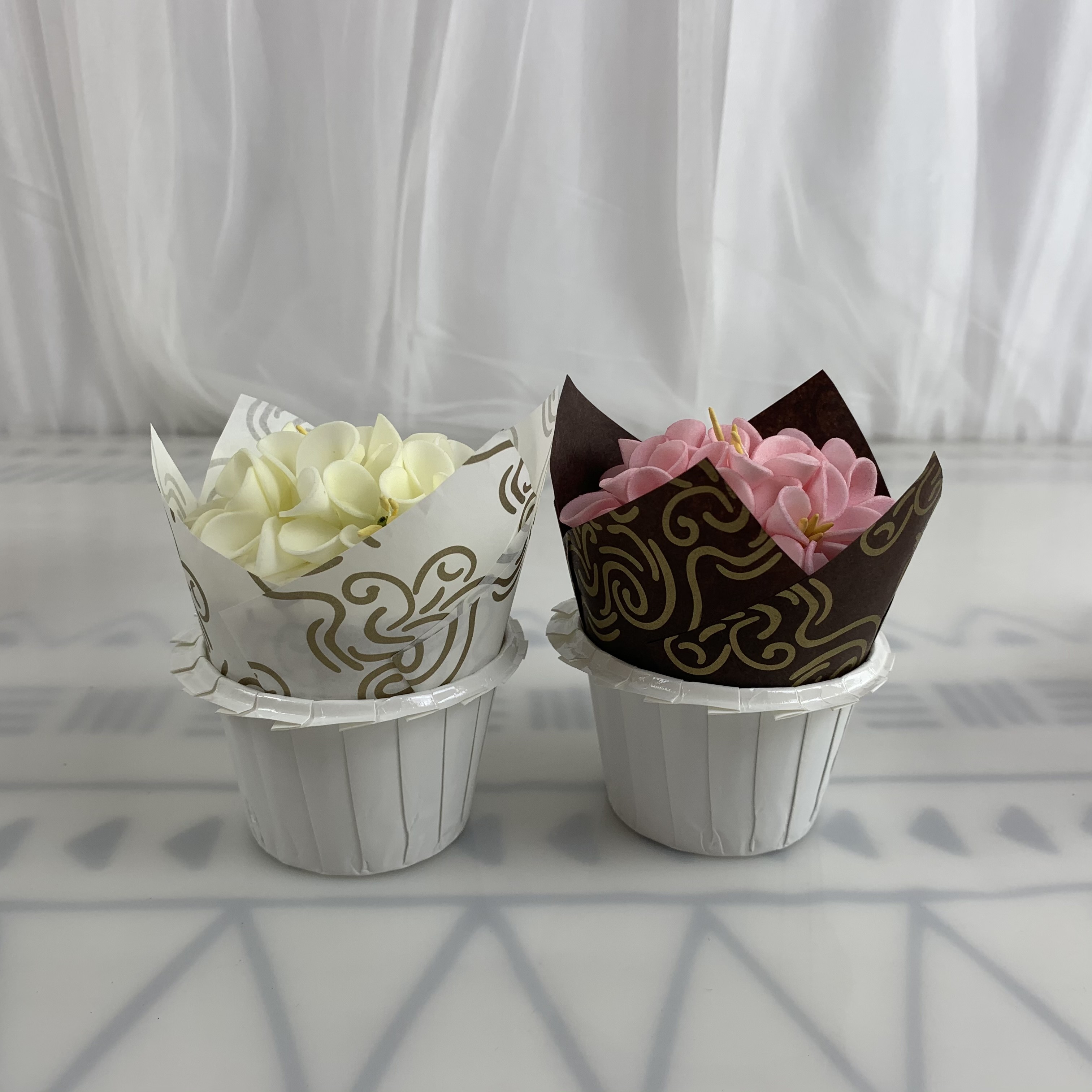 Recyclable Tulip Paper Baking Cups White Brown Molds For Weddings