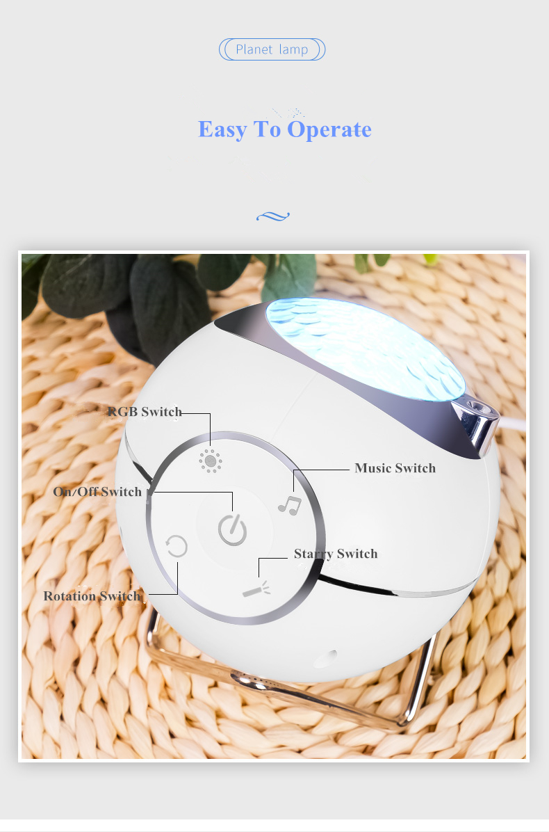 Planet Star Light Projector Wireless Rechargeable Galaxy Projector Night Light Built In White Noise Sleep Music Speaker