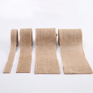 Quality 10 Yards Jute Burlap Ribbon Plain Woven Cut Edges Burlap Christmas Ribbon wholesale