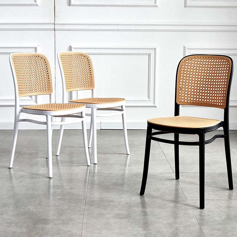 French Style High Back Dining Chair In Plastic Rattan Seat Black