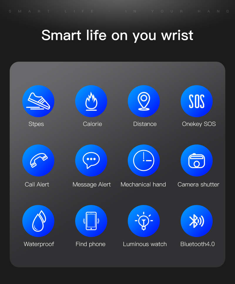 Cross Border Smart Sport Bracelet Waterproof Heart Rate Watch Blood Pressure Monitor