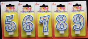 Quality Paraffin Wax Number Birthday Party Candles With Blue Edge Colorful Wave And Dot wholesale