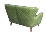 Diamond Stitched Vintage Green Leather Wingback Sofa With Wooden Leg