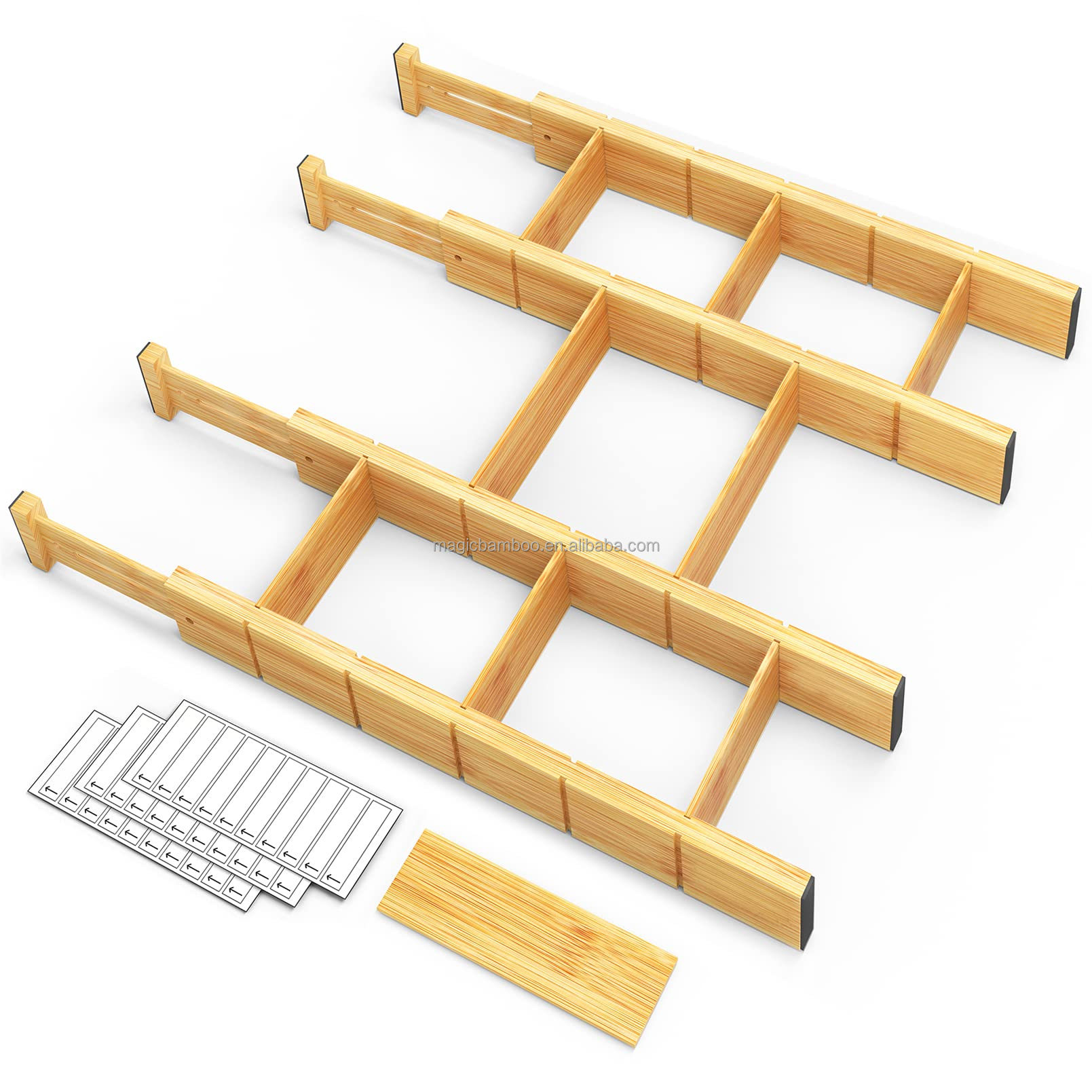 OEM ODM Acceptable Bamboo Adjustable Drawer Dividers With Inserts And Labels