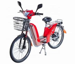 Quality 48V 12Ah 24 Inch Red Electric Bike With Lead Acid Battery Front Disk Rear Drum Brake wholesale