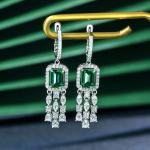 Real Sterling Silver 925 Green Baguette CZ Diamond Long Hoop Earrings for Unisex
