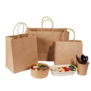 Quality FSC Custom Promotional Plain Kraft Brown Paper Carrier Bags For Food Delivery wholesale