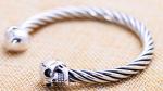 Sterling Silver Cable Cuff Bracelet with Skull Vintage Jewelry (B6041204)