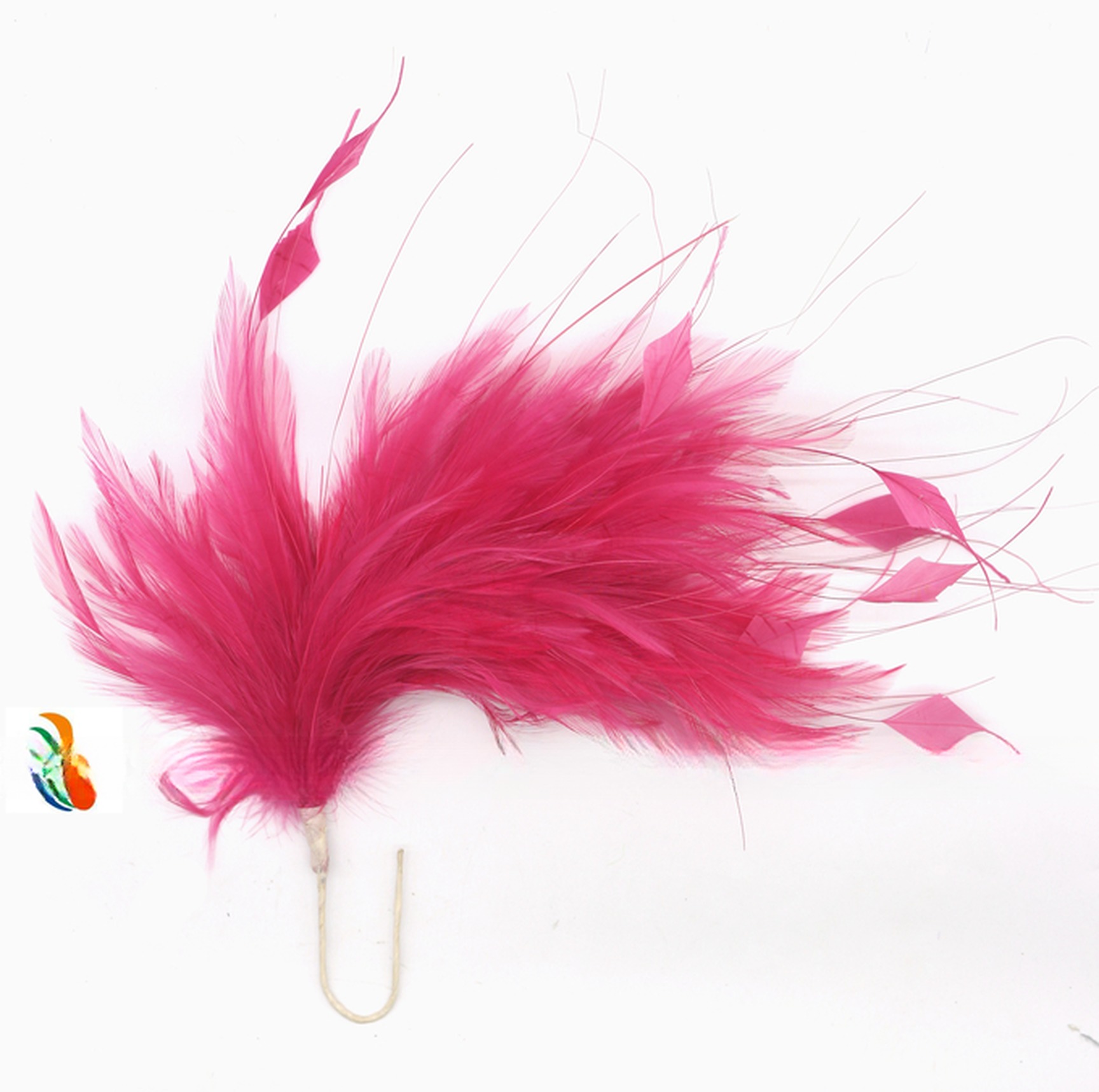 Party Decoration Hackle Feather and Stripped Coque Flower Mount with Wire Accessory