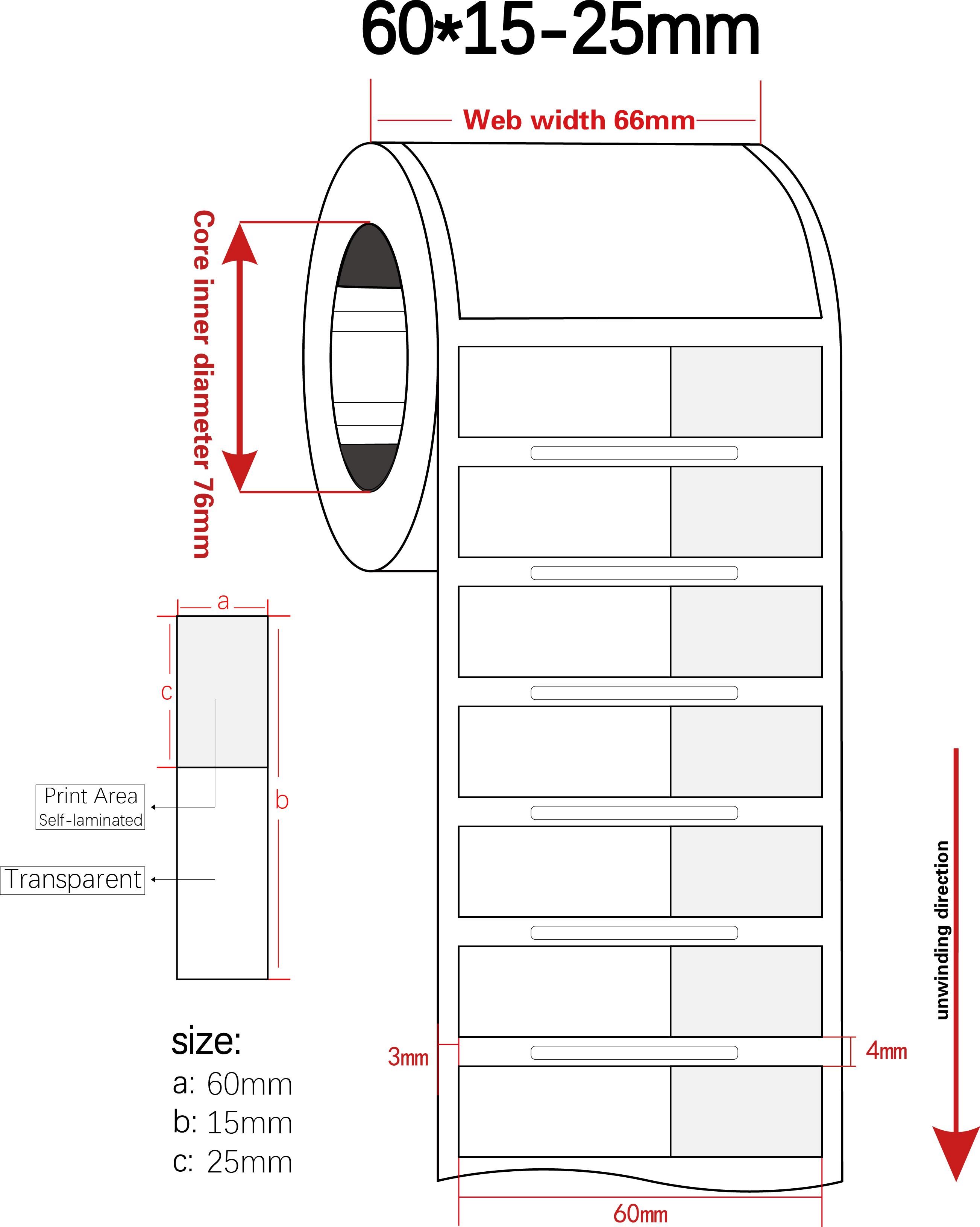 60x15-25mm Cable Adhesive Label 1mil Yellow Gloss Transparent Water Resistant Polyester Cable Label